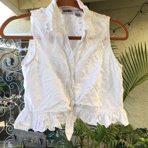 Vintage White Eyelet Tie Front Crop Top